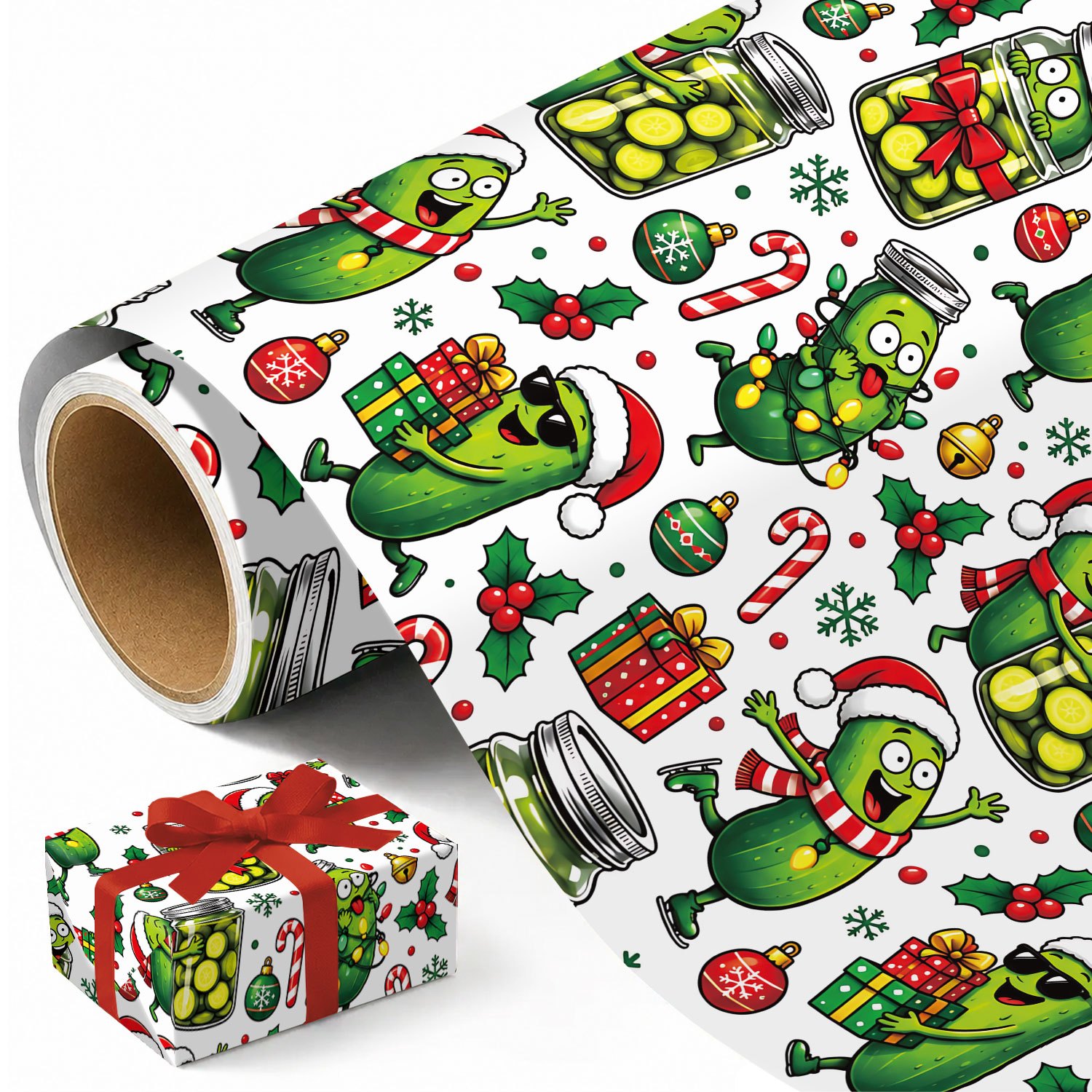 TEMU 1 Rouleau de de Noël Sauerkraut, de Fête Motif Dessin Animé avec Père Noël, Bocaux de Sauerkraut, Bâtons de Sucre et Festifs, Thème Alimentaire