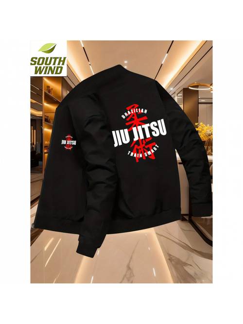 mens gi with jiu su design stand collar zipper closure training casual wear washable brazilian jiu su uniform coat