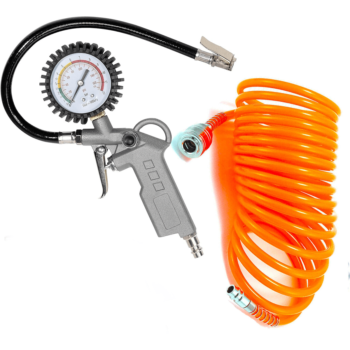 TEMU 3pcs Air Compressor Hose Kit With Tire Inflator Gauge And Blow Gun, 3-in-1 Portable Car Tyre Pressure Tester Pump Tool Kit