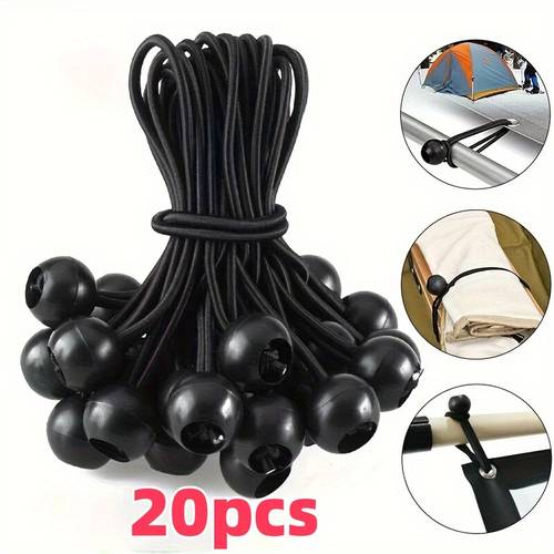 20pcs heavy duty elastic bungee cords with plastic balls suitable for securing outdoor tents shade nets and sheds features safety fastening for securing and tightening