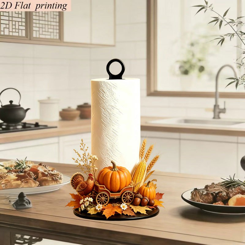 TEMU 2d Flat Printing 1pc Kitchen Paper Towel Holder - Thanksgiving Pumpkin Turkey Shaped Kitchen Tissue Holder, Desktop Countertop Roll Paper Holder