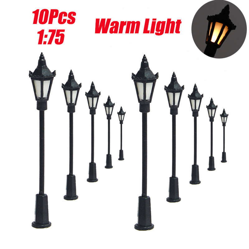 TEMU 10pcs Model Railroad 1:75 1:100 1:150 Scale Street Light Lamps Warm White Led Miniature Model Railroad Layout Scenery Led Lamp