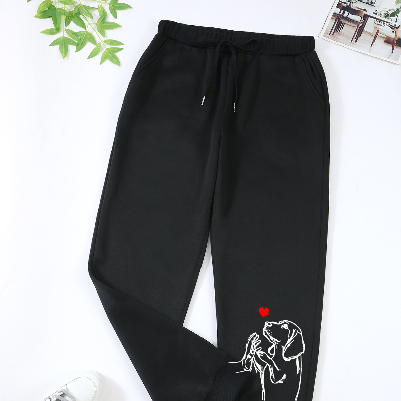 

Joggers Grande Taille pour Femmes avec Imprimé Chiot Cartoon & Cœur - Taille Élastique avec Cordon, Lavable en Machine - pour & le Port