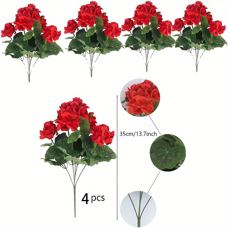 4 stck rote geranien kunstpflanzen uv bestndige outdoor - Temu Germany