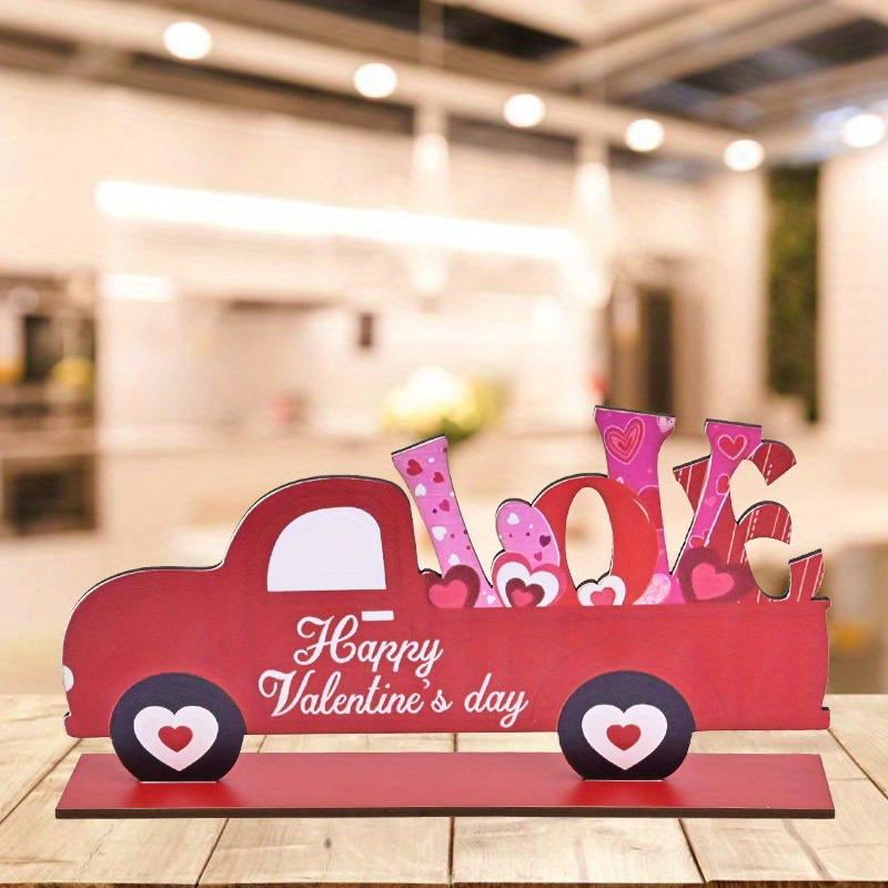 

1pc Valentine's Day Wooden Tabletop Decor - With "love" Sign, Heart-shaped Balloons & Confetti, Home, Office, Parties, Weddings & Romantic Gifts