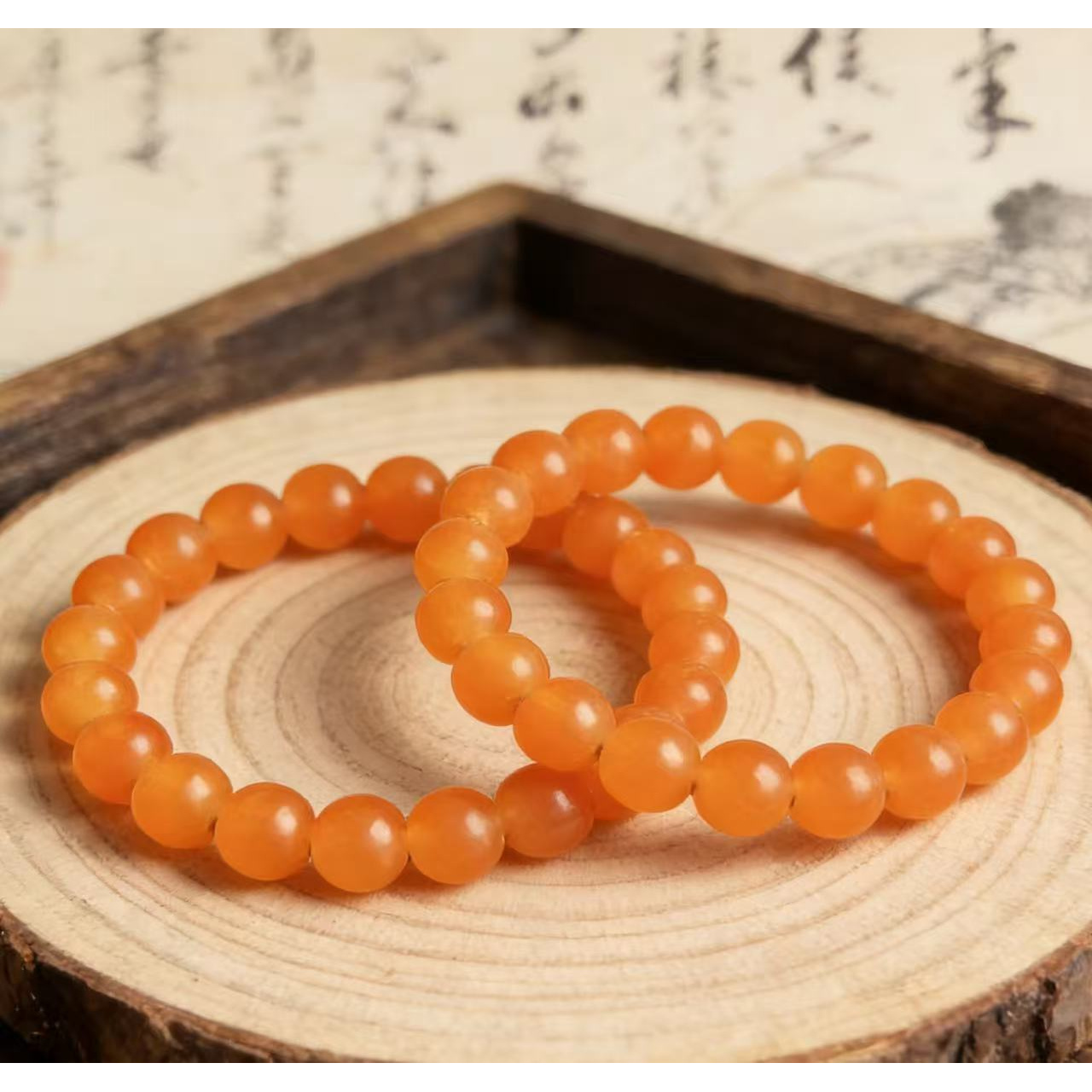 Set of 2 Natural Orange-Red Agate Necklaces