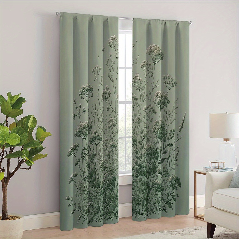 TEMU 2pcs Set Artistic Floral And Botanical Pattern Blackout Curtains - Thermal Insulated Polyester Fabric Curtains, Suitable For Living Room Decor