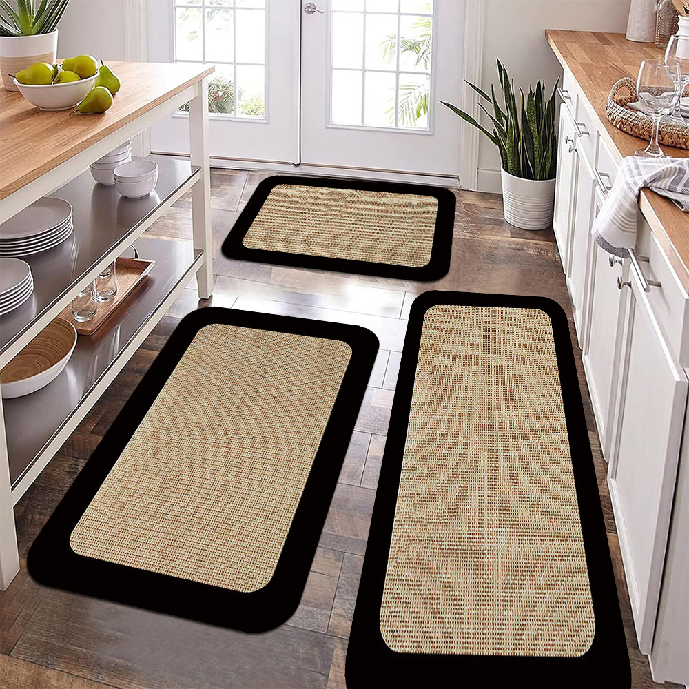 

2/3pcs Kitchen Rug Set, , Wood Weave Pattern Printed Rug, Soft Flannel, Non-slip, Stain-resistant And Easy To Clean - Suitable For Bedroom, Living Room, Dining Room, Bathroom, Entrance