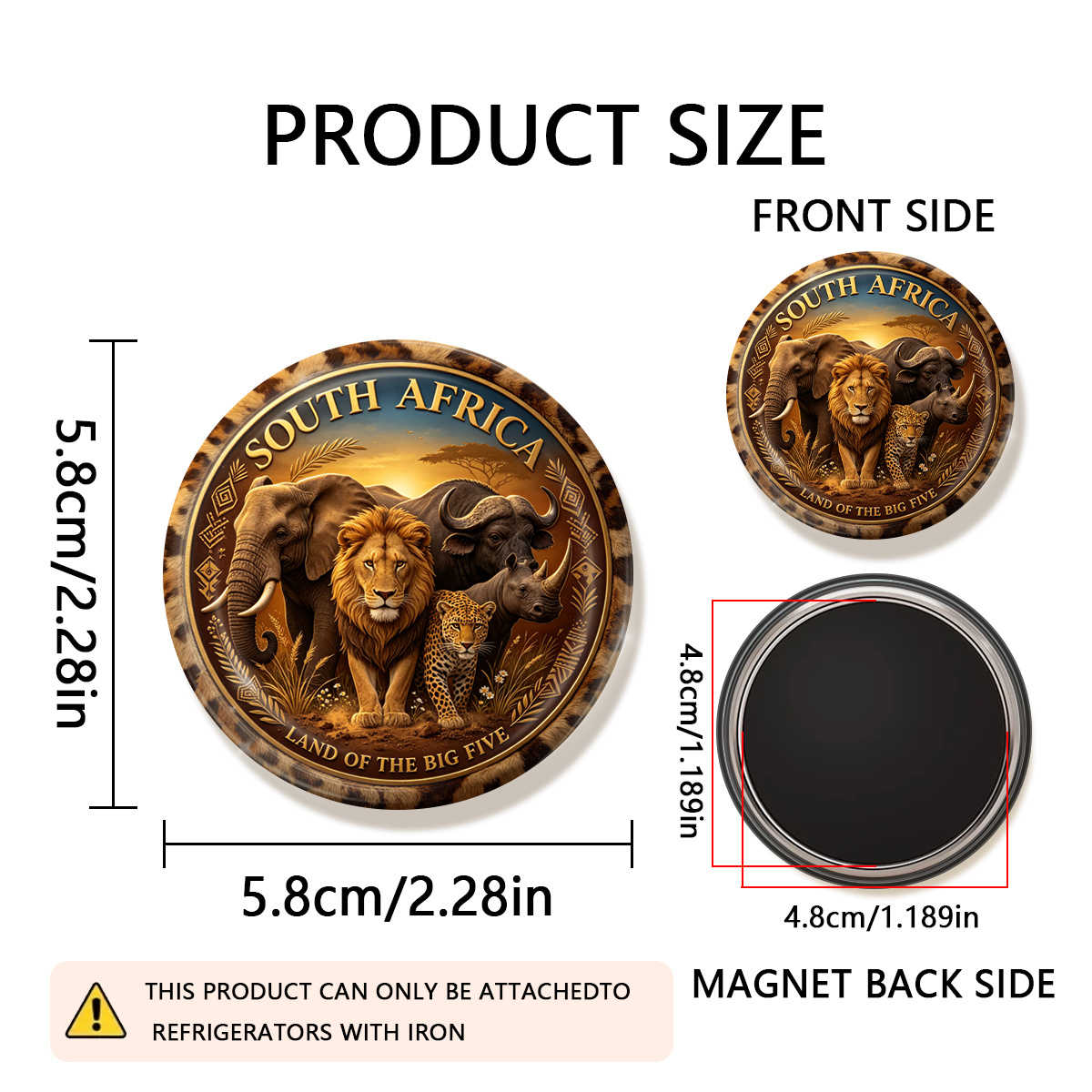 TEMU 1pc South Africa Big 5 Magnet Suitable For Fridge, Suitable For Photos, Postcards, Durable Wildlife Decor With Iconic, Elephant, , Buffalo &