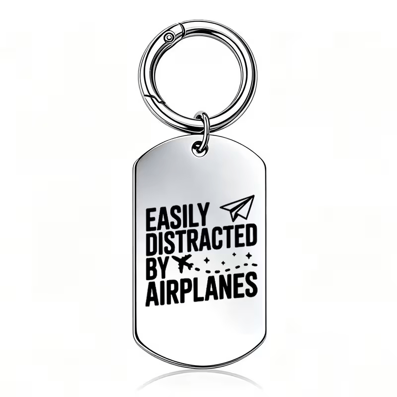 TEMU 1pc Polished Stainless Steel Vintage Easily By Airplanes Paper Plane Jet Star Pattern Dog Tag Key Chain, Durable Alloy Key Ring, Multi-scene Key