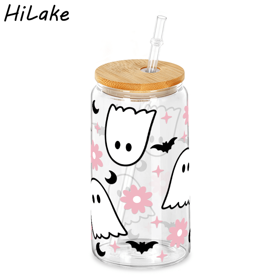 TEMU 16oz Halloween-themed Printed Plastic Water Cup With Lid & Straw â Perfect For , Summer , & Halloween Parties â Features Ghosts, Bats, And