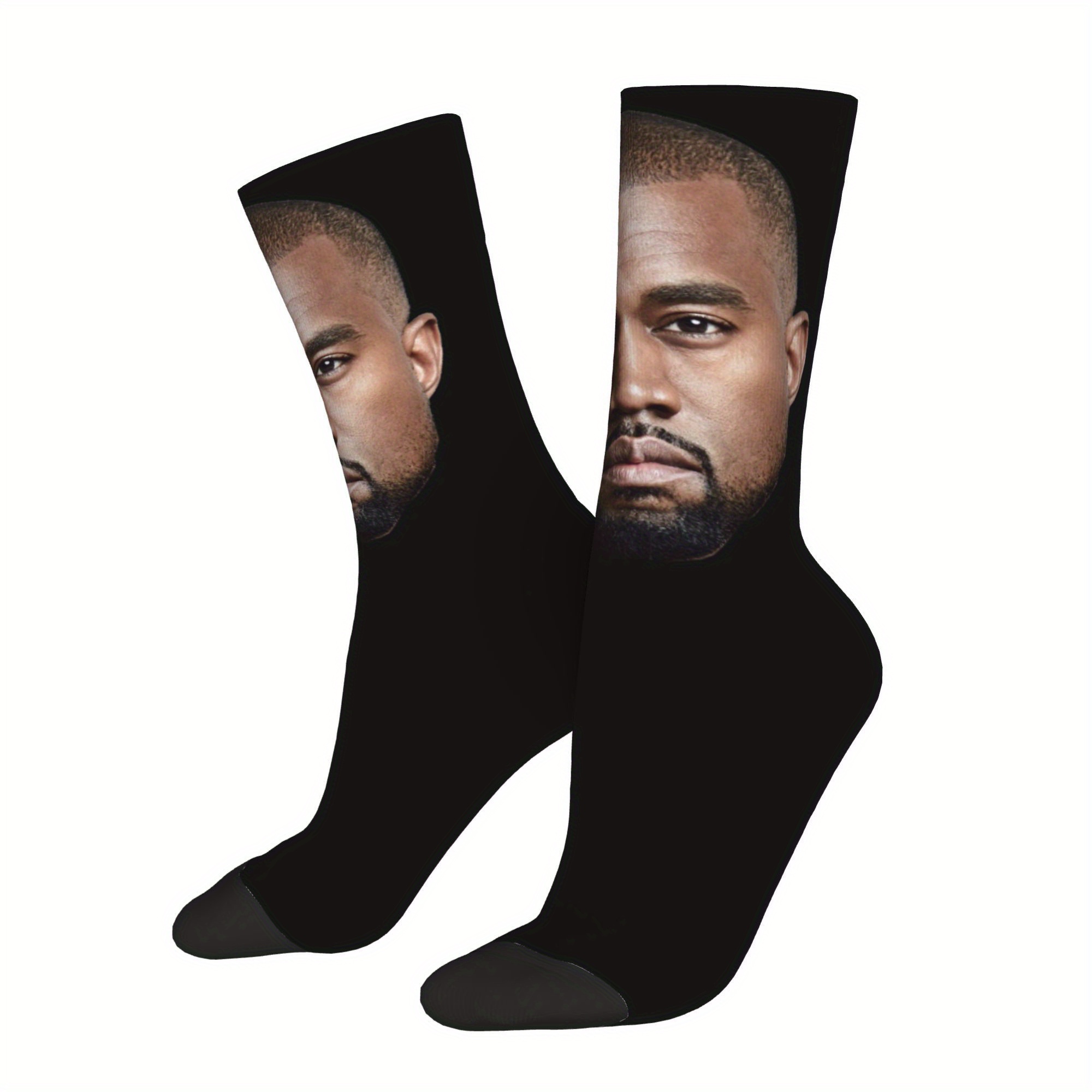 pair of     face print street style socks high   full body graphic novelty socks for men women black comfortable stretchy casual wear   durable fabric 0