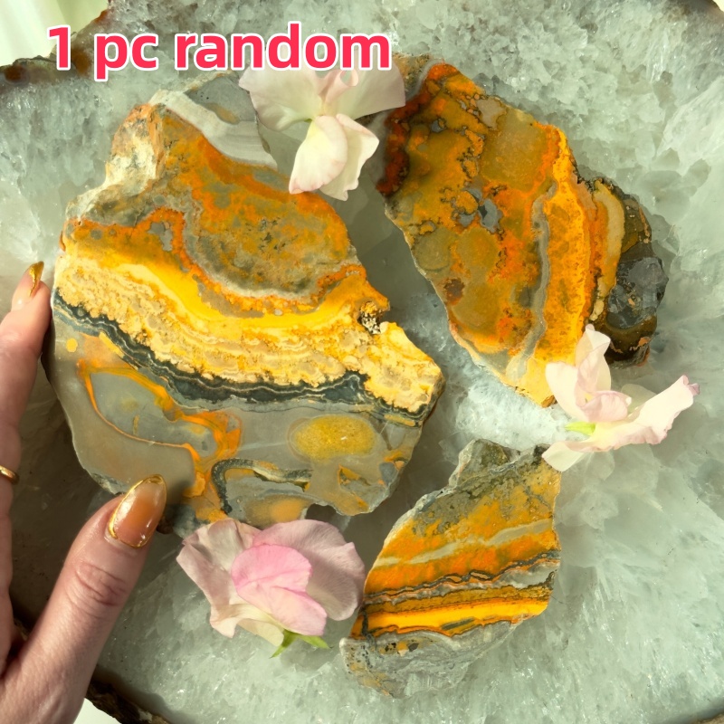 1pc Jasper Crystal-glossy Gemstone With Unique Yellow-black Pattern, Sparkling Decorative For Home Or Office