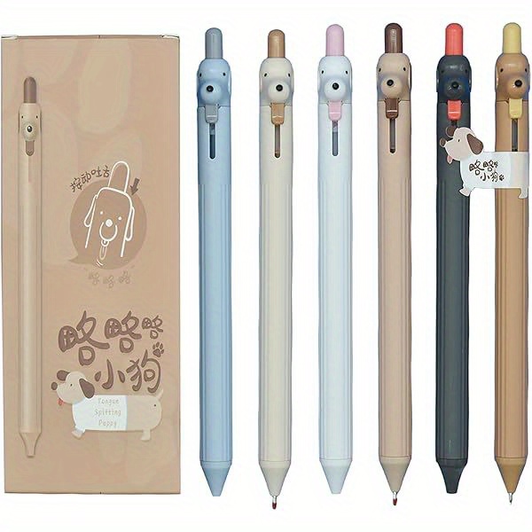 12pcs cute dog rollerball gel pens retractable cartoon tongue out puppy design quick drying black ink 6 color varieties for   party supplies dog accessories school stationery   design smooth writing retractable pens office workers Product details 0