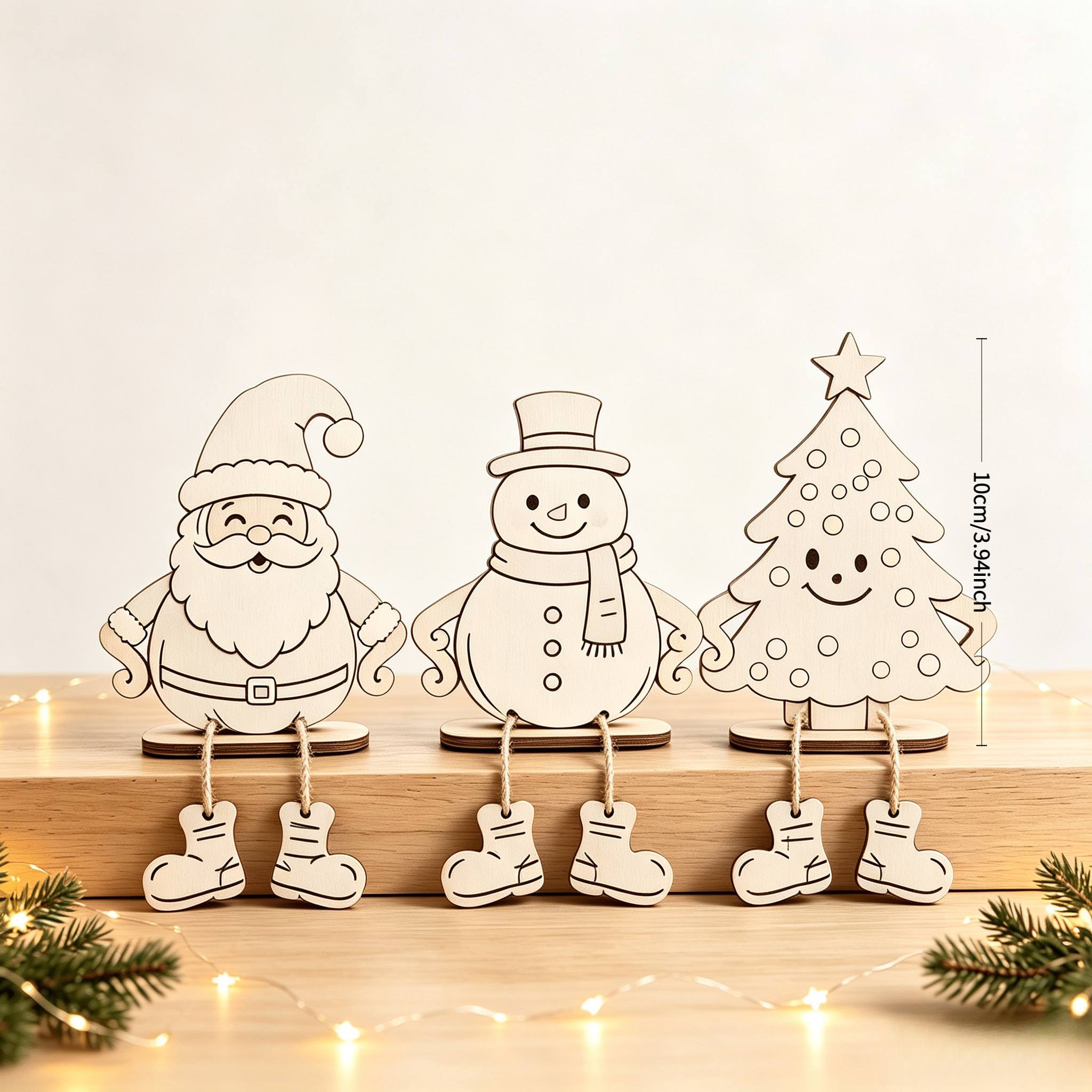 TEMU 2d Flat Design, 3pcs Laser-cut Wooden Christmas Ornaments, Mortise And Tenon Assembly Without Glue, Festive Tabletop Decorations, Home Ambiance