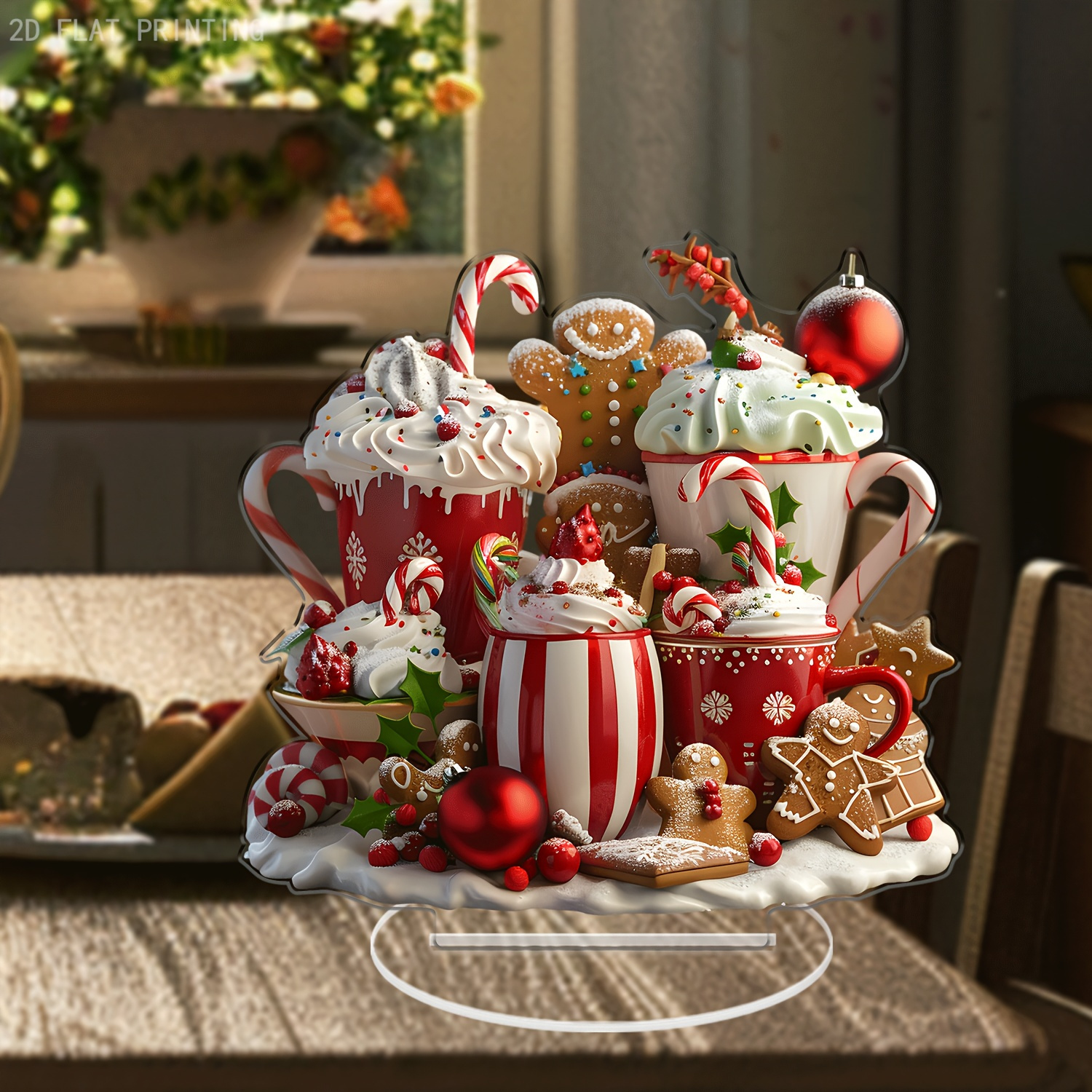 

1pc Acrylic 2d Art Design Decor, Christmas Themed , Holiday Ornament, No Electricity Needed, Tabletop Decoration
