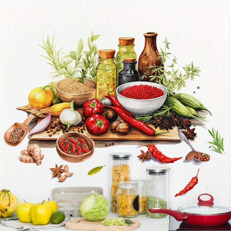 Image of 1 Easy Seasoning Sticker Wall Sticker For Restaurant Or Kitchen, Self-adhesive Paper For Enhancing The Atmosphere On The Wall