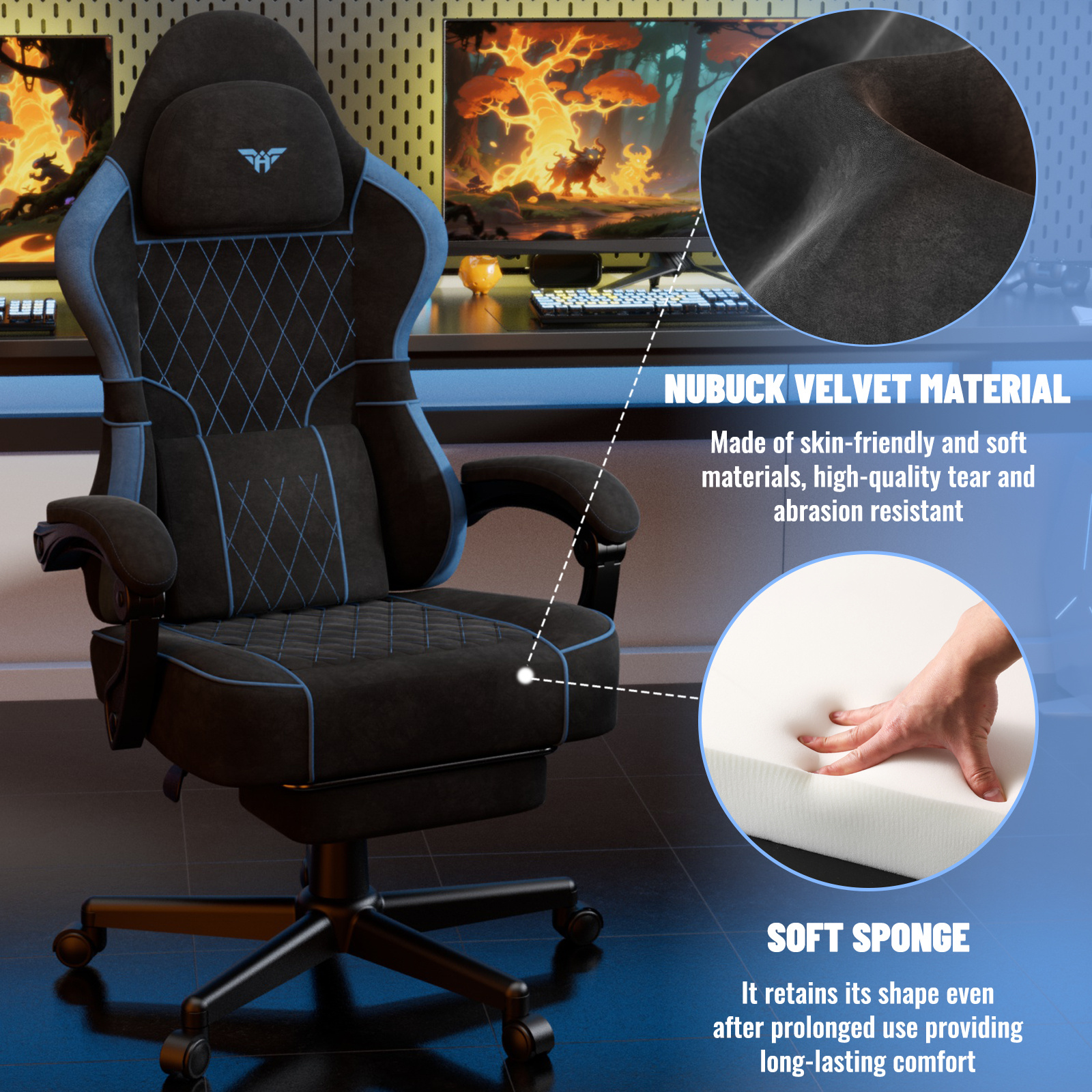 Image of Ezmbl Gaming Chair, Computer Chair With Lumbar Support, Headrest, Footrest, Height-adjustable Office Chair-gaming Chair For Adults, Girls And Boys