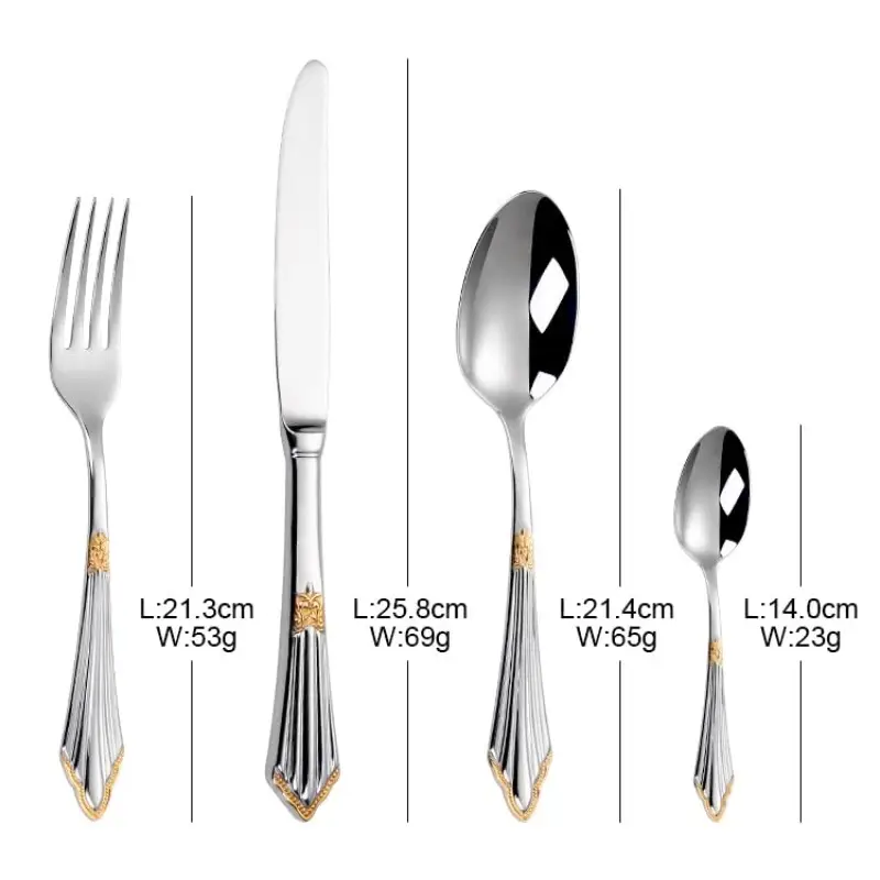 24pcs luxury flatware set in silvery color with golden accents premium 304 stainless steel flatware cutlery and tableware serving 6 Product details 5