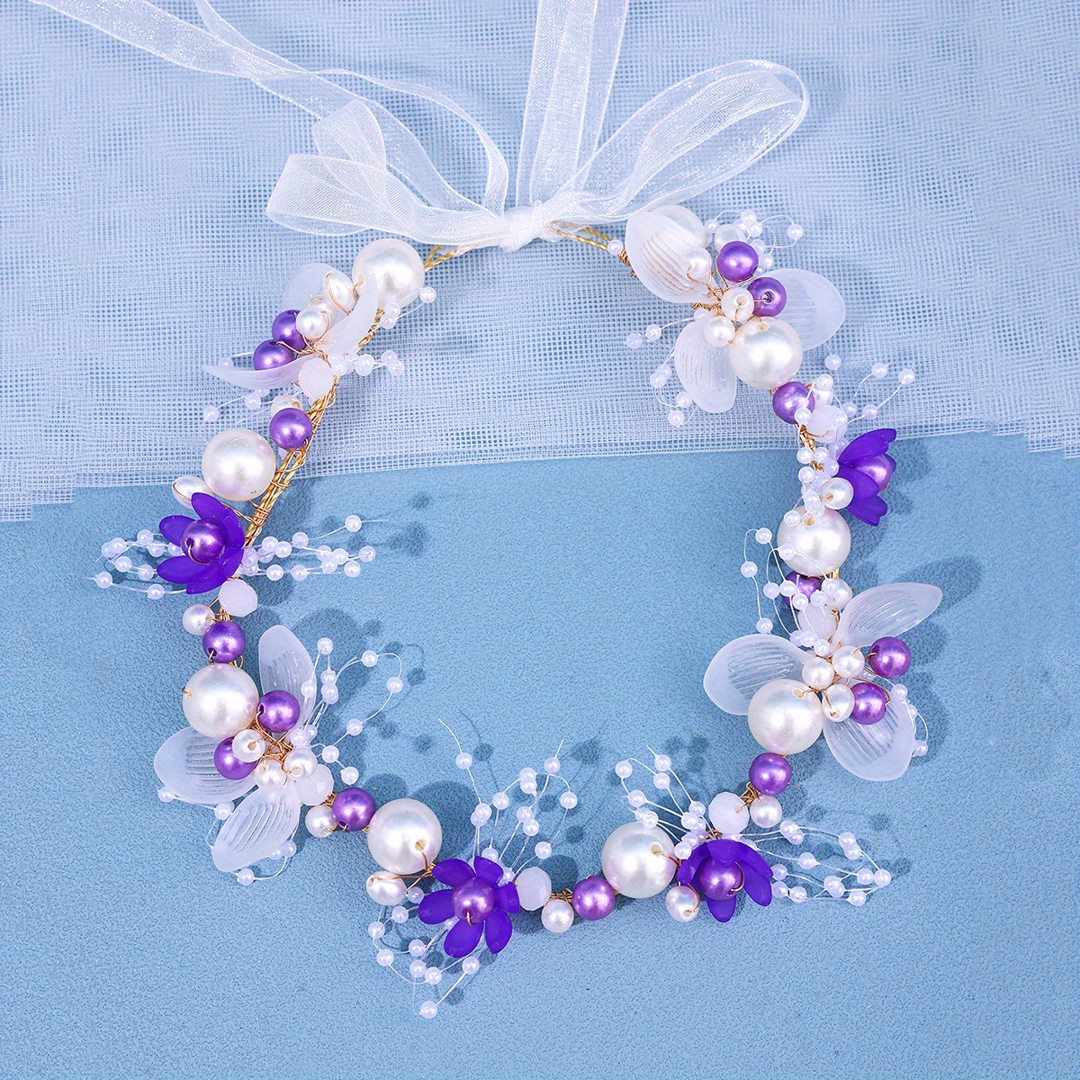 Elegant Embellished Purple Violet Blue Pearl & Crystal Headband Purple Pearl Headband - Etsy Australia main image 4