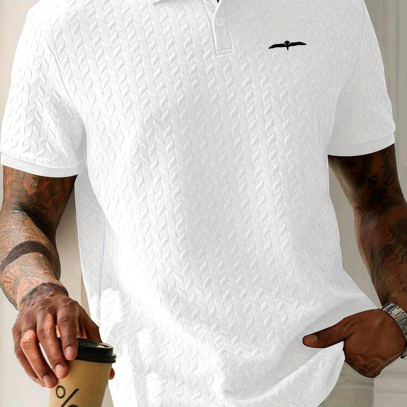 

Men's Fashion Polo Shirt With Eagle Print, Featuring A Casual Short Sleeve Design And Stretch, Summer Sports And Leisure .