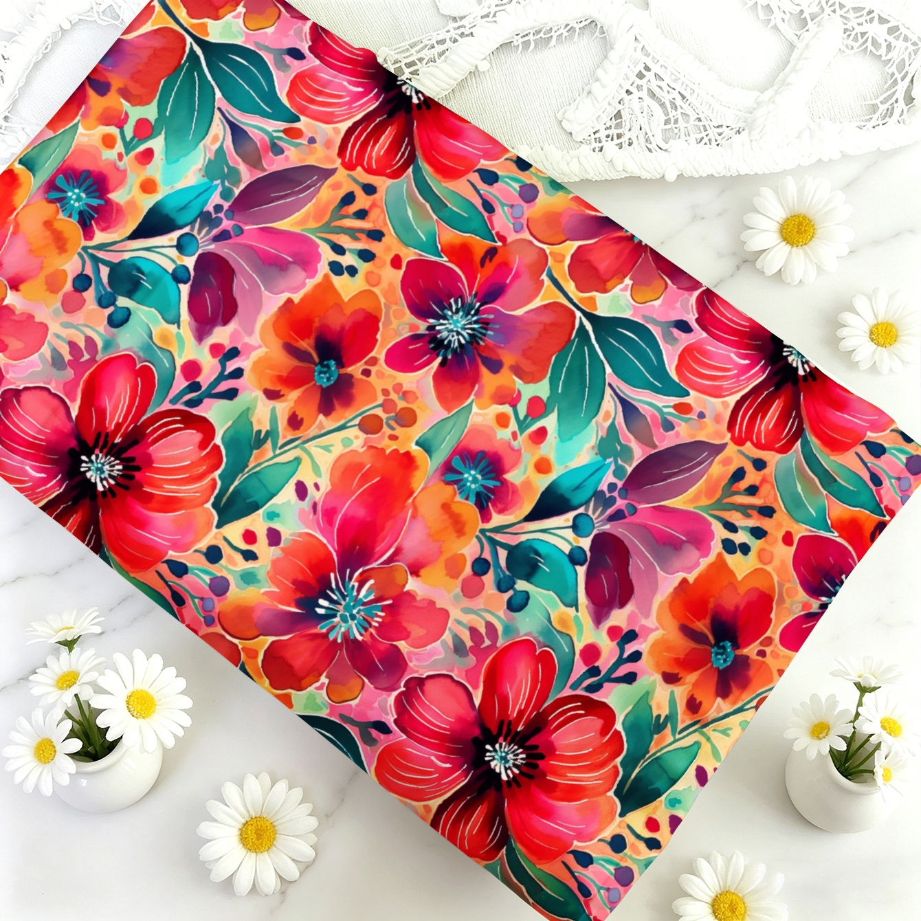 TEMU 1pc Tissu imprimé numérique motif floral aquarelle, Multi-tailles en option, Matériau et confortable, Tissu en polyester, Convient pour le