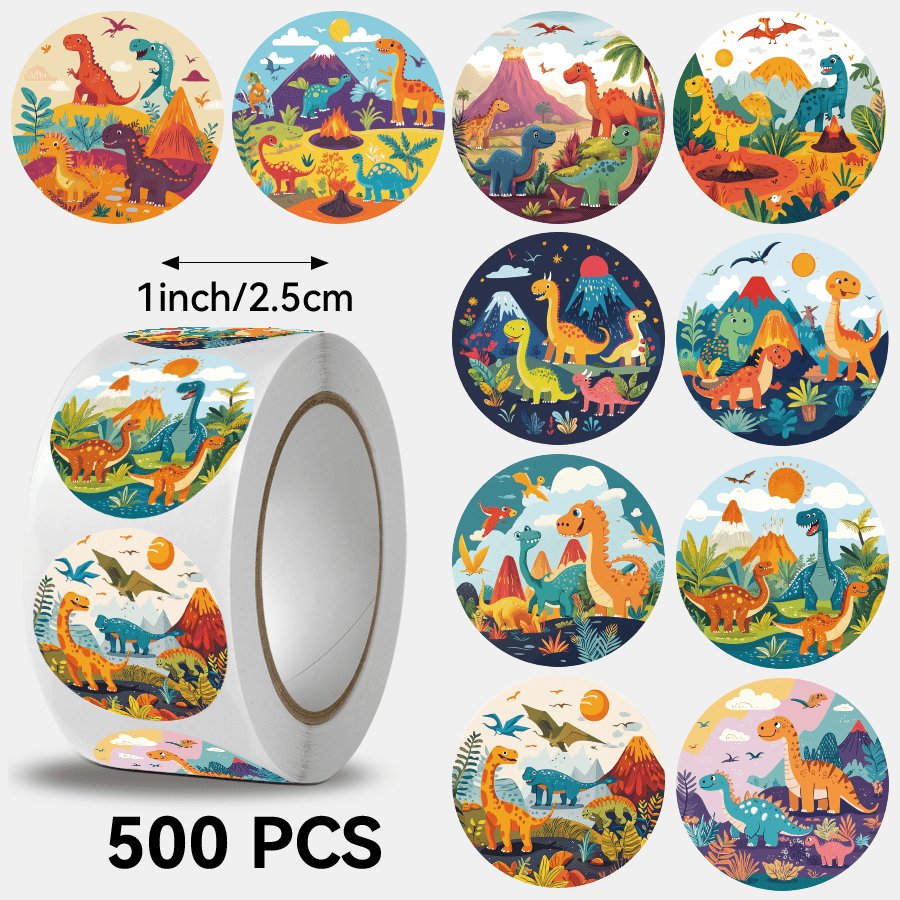 TEMU 500pcs Per Roll, 10 Different Small Dinosaur Patterns, Suitable For Decorating Tablets, Phone Cases, Notebooks, Product Packaging, Skateboards,