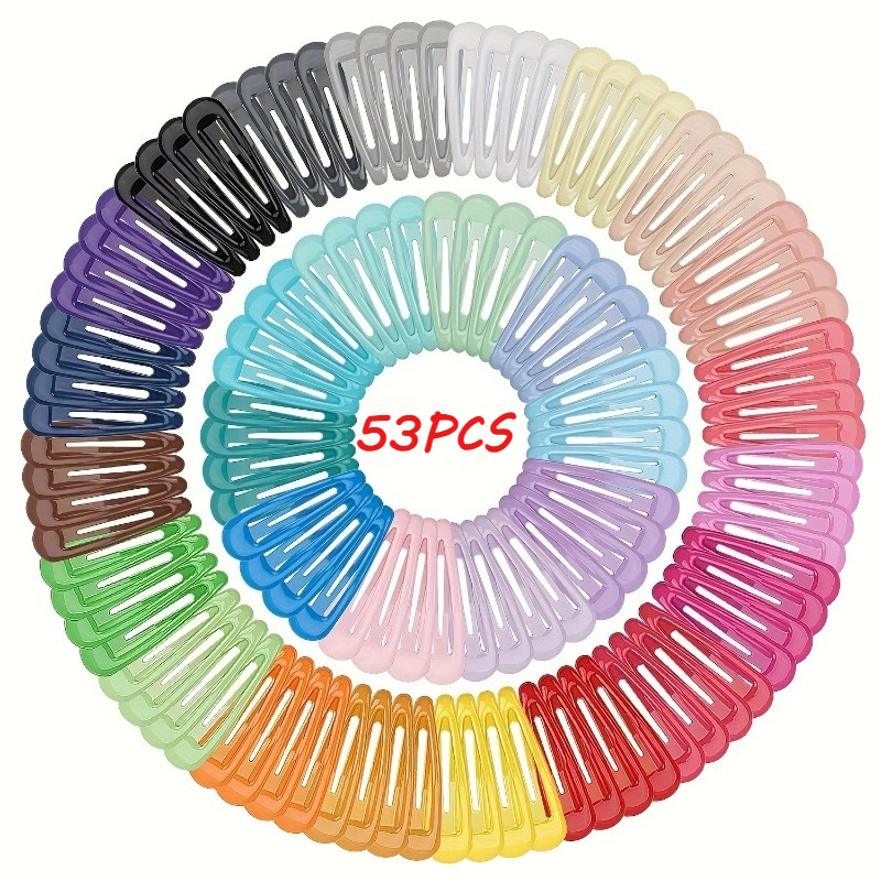 TEMU 53pcs Hair Clips, Candy-colored Glossy 2-inch Anti-slip Metal Hairpins, Fashionable And , Suitable For Daily Bangs