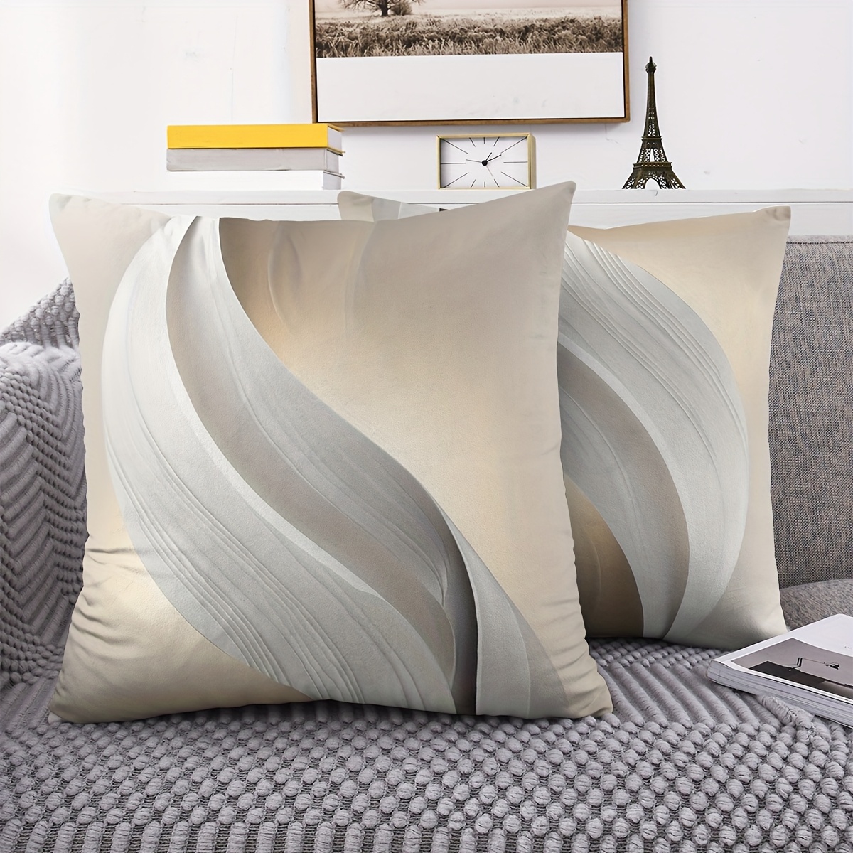 TEMU 2d Flat - 2pcs 2d Single-sided Printed Pillowcases, Beige-gray Gradient Wavy Texture, Multi-sizes , Material, Pillow Insert Not Included. Print