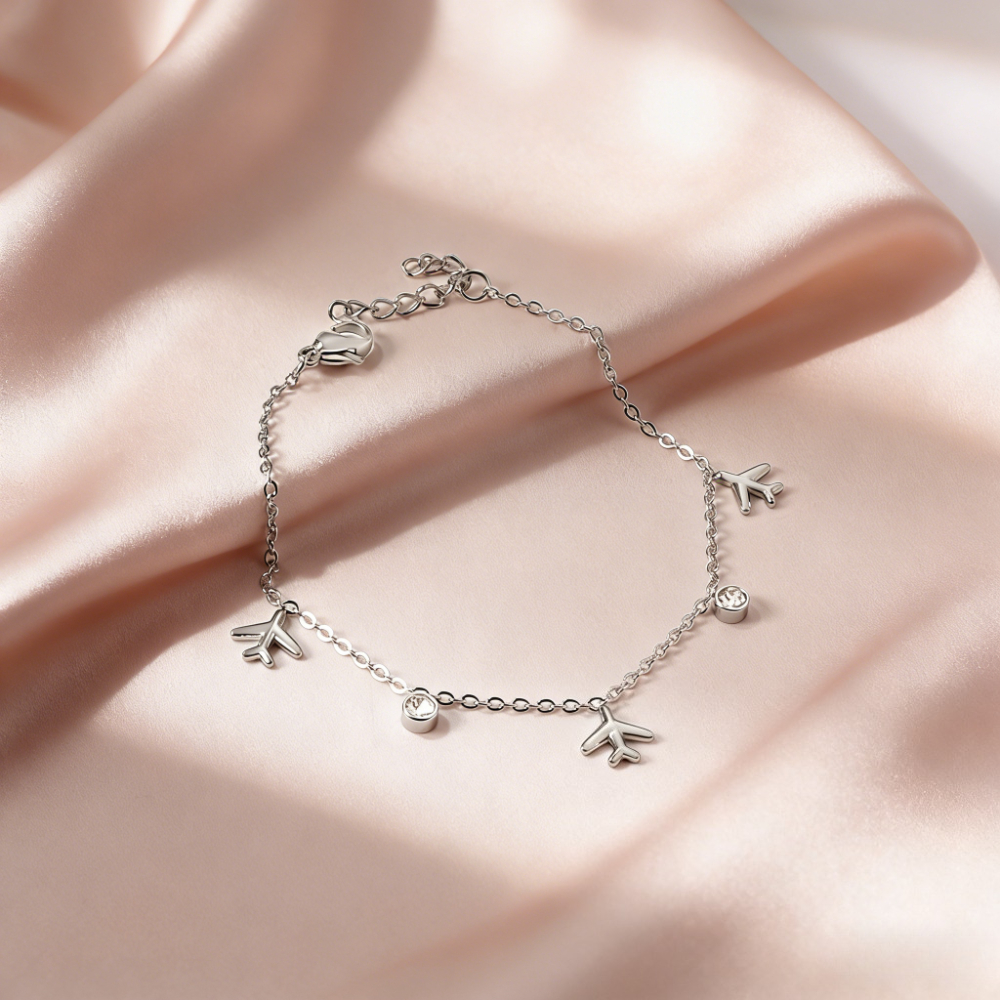 Creative Airplane & Minimalist Stainless Steel Bracelet Set