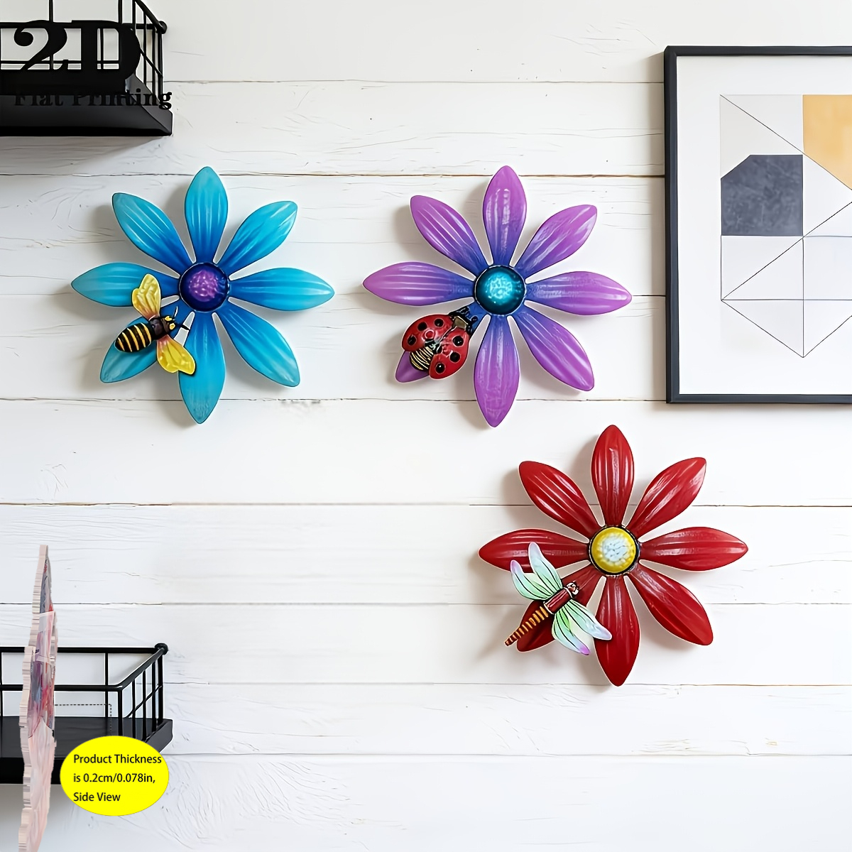 TEMU 2d Flat - 【2d Flat】 2d Flat - [2d Flat] 3pcs 2d Acrylic Daisy Wall Decorations Set Suitable For Garden/patio/wedding/festival - Featuring