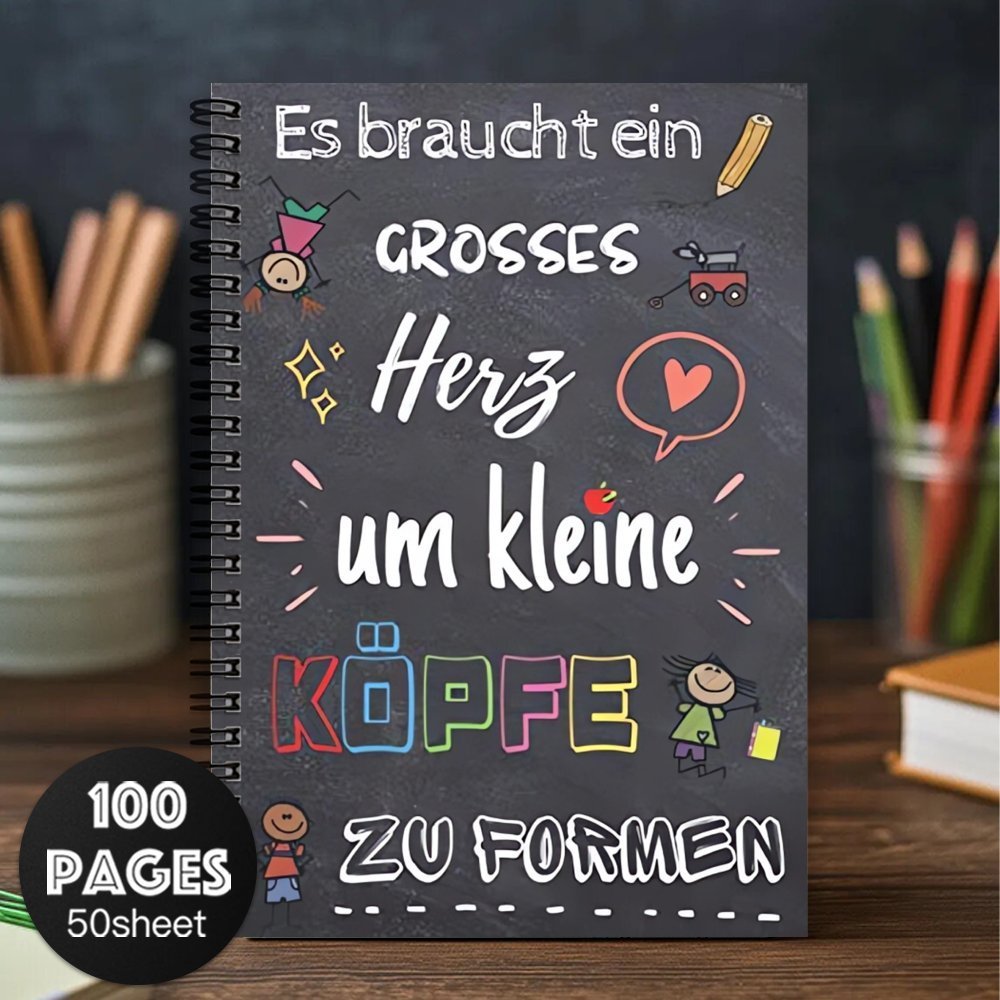 1pc German Style Blackboard Style Teacher Appreciation Spiral Notebook- With Colorful Chalk Illustrations, Suitable As A Gift For Educators, Graduation Or Farewell- Perfect For Daily