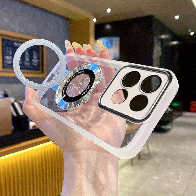 TEMU Protective Phone Case With Lens Design, Wireless Charging Magnetic Ring, Compatible Magnetic Metal Bracket Cover For Motorola Moto