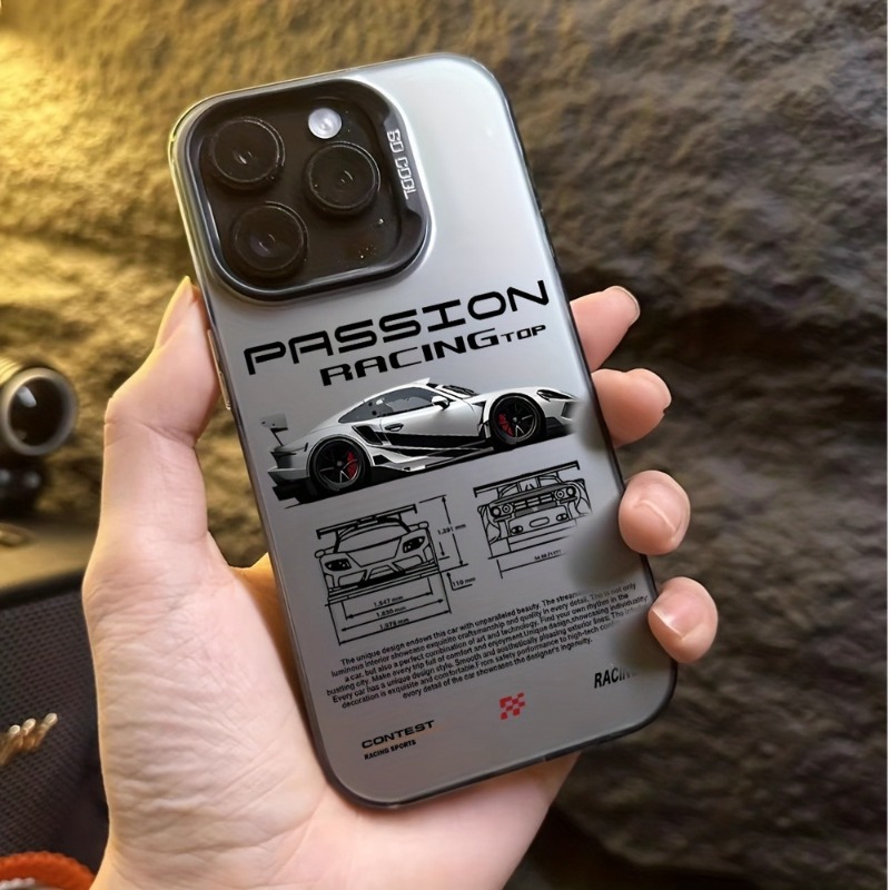 TEMU Coque de téléphone : 1 pièce, motif tendance anglais de voiture de course, couverture complète, grand trou, laser, IMD vibrant, compatible avec