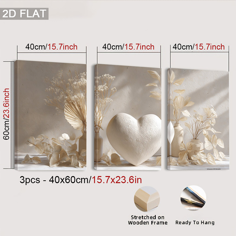 TEMU 2d Flat, 2d Flat, Framed Art Prints In 2d Flat Design, Set Of Three. Canvas Paintings In Neutral Shades, Perfect For Minimalist Wall Decor.