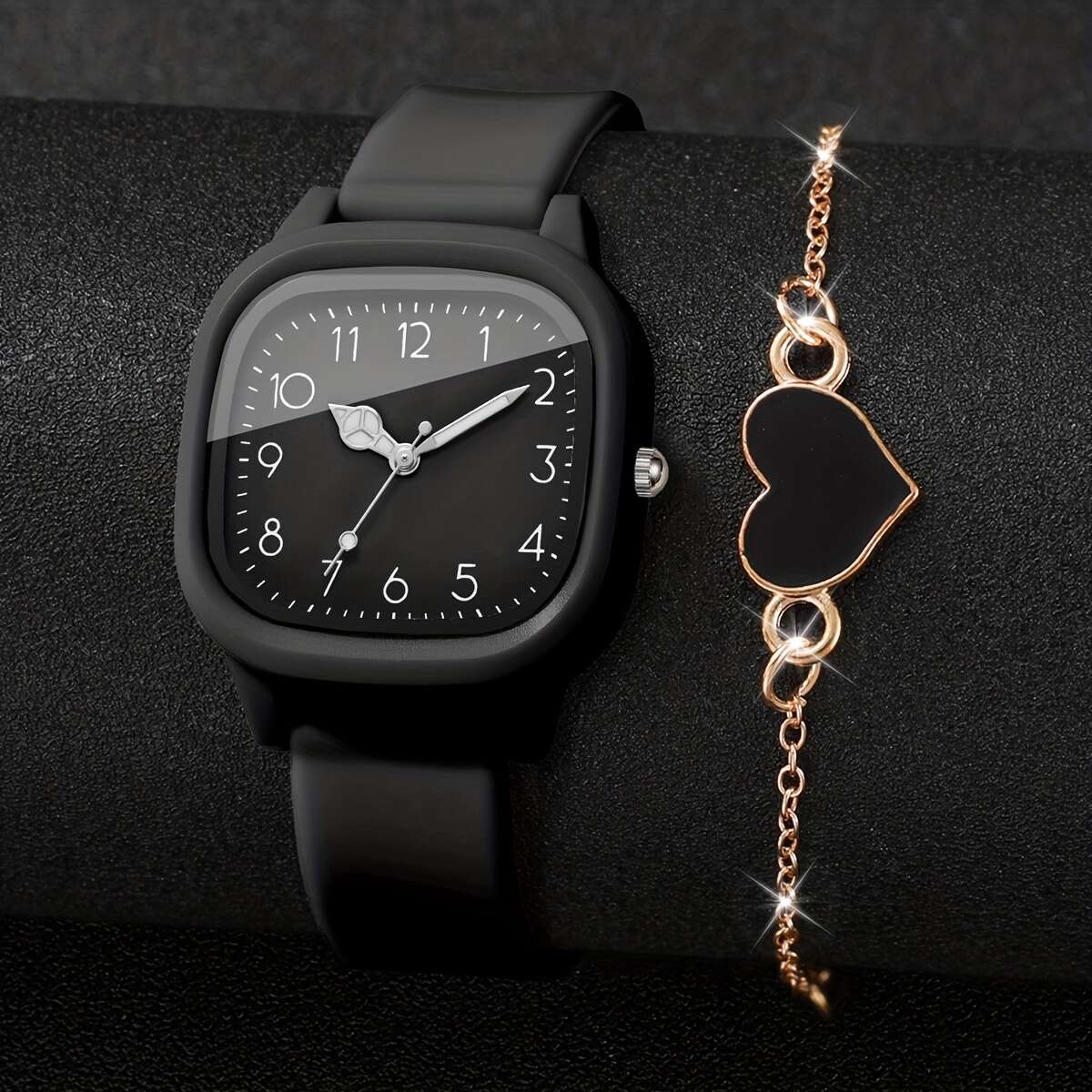 Ladies' Gift Watch, Elegant Casual Digital Scale Dial, Korean-Style Ins Vintage Quartz Wristwatch + Heart Bracelet, 2pcs/set, Watch Box Not Included