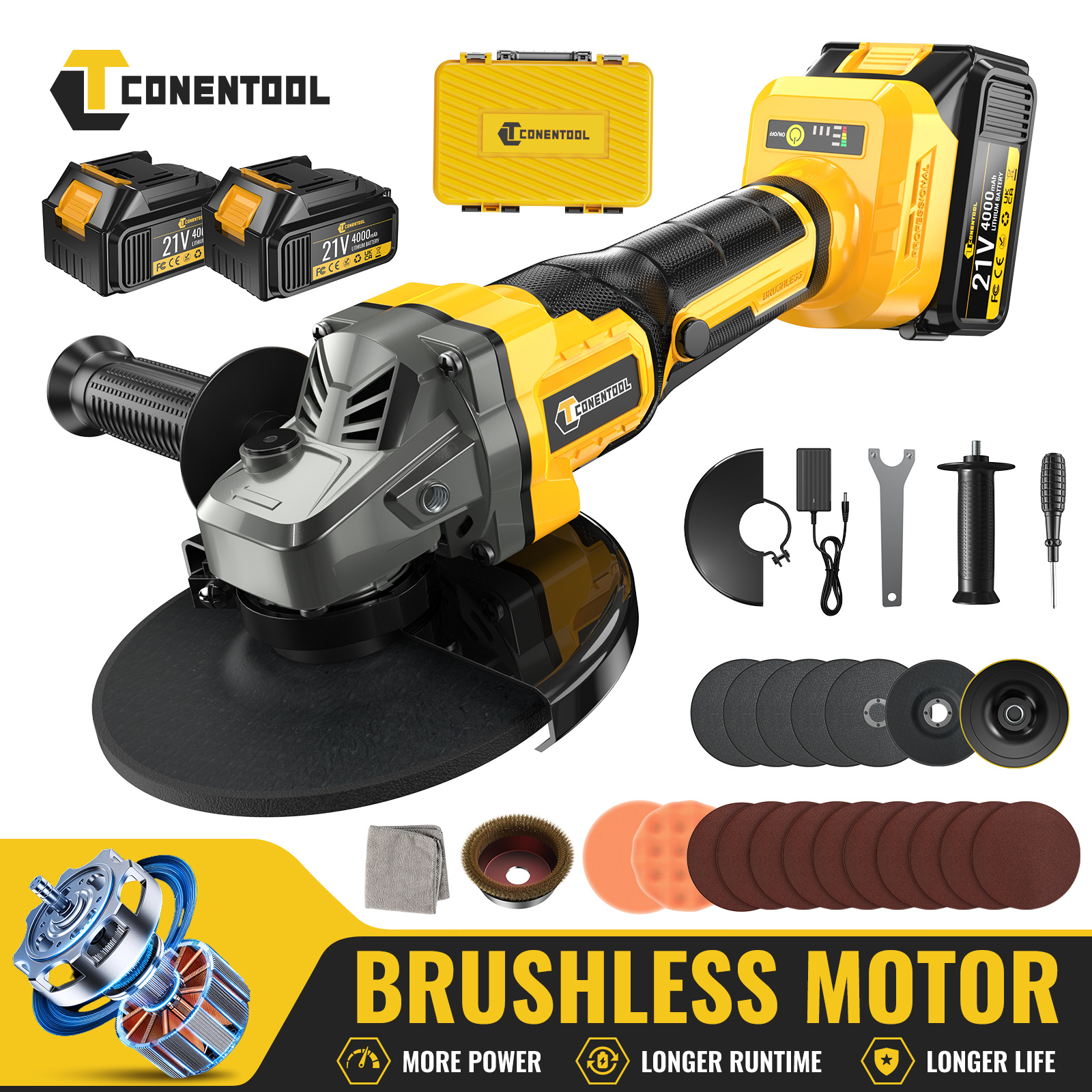 TEMU New 2026 125mm Brushless Cordless Angle Grinder Kit: Tool (no Battery), Or With 1 X 4.0ah Li-ion Batteries. Professional Power Tool With Models