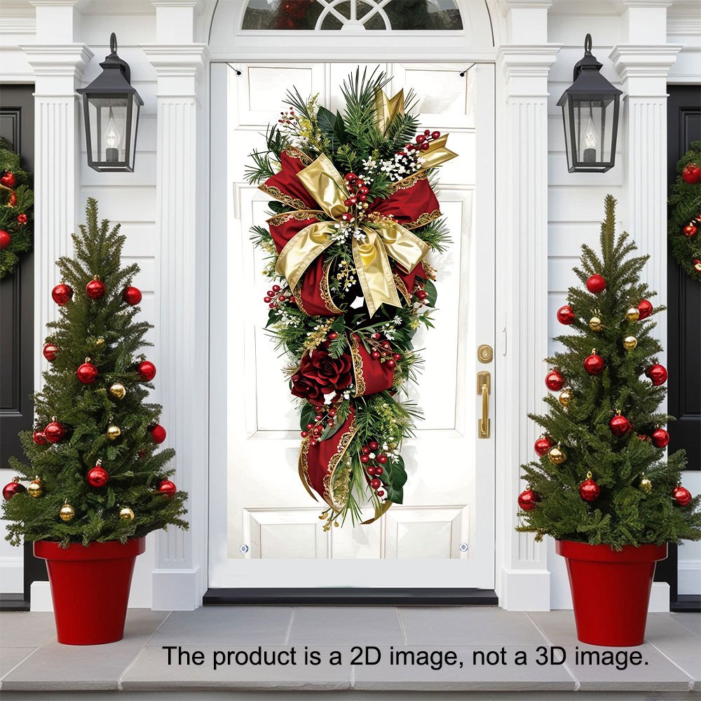 

1pc Polyester Christmas Door - Holiday Decor For Christmas, Halloween, Thanksgiving, New Year, Valentine's Day - Ideal For Weddings, Birthdays, Anniversaries, Parties - No Power Needed