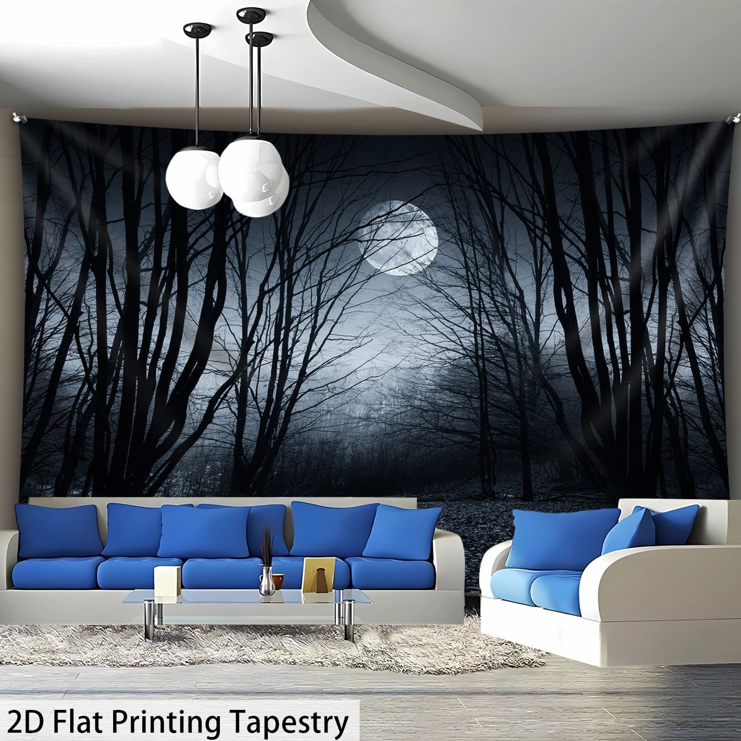 Moonlit Night Eerie Forest Tapestry For Home Wall Decoration_voghion.com