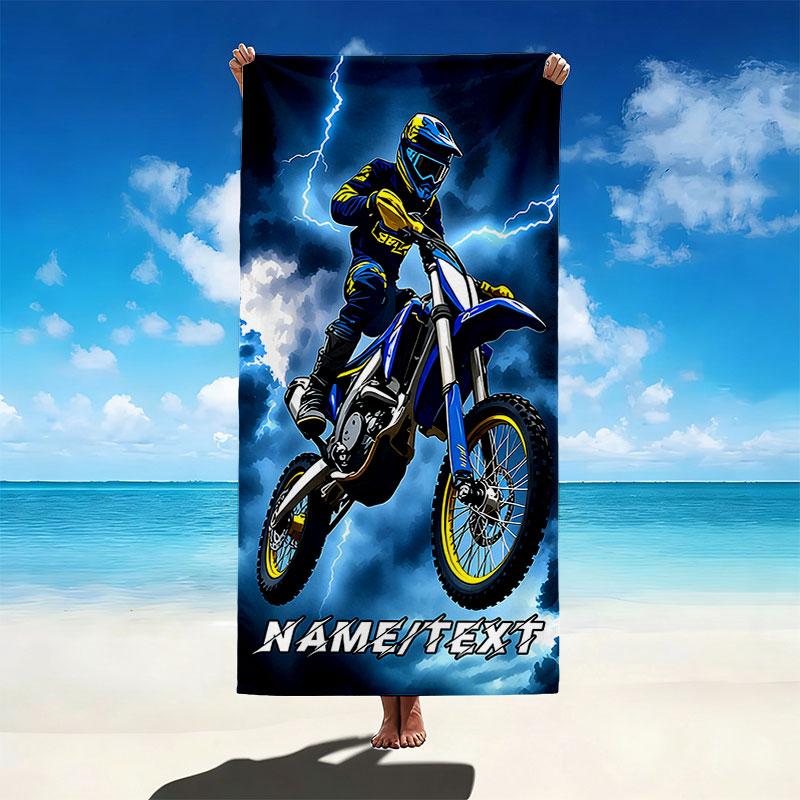 TEMU 1pc Personalized Custom Rider Motorcycle Pattern Printed Beach Towel, Soft Microfiber Beach Towel, Super Absorbent Beach Towel, Lightweight