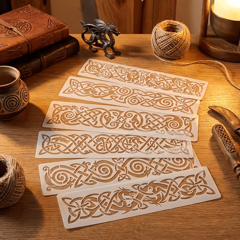 E-shop 6 Stück große wiederverwendbare keltische Knoten-Malschablonen, geeignet zum Bemalen – Kunststoff-Wikinger-Knoten-Schablonen mit traditionellen