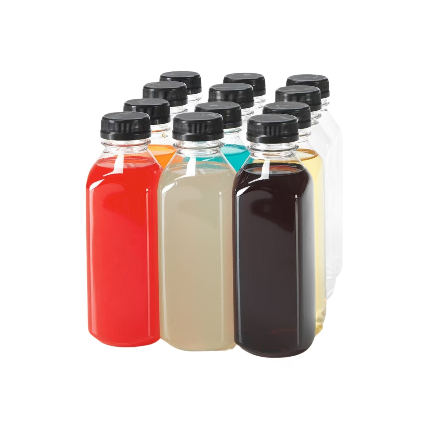 Image of Set Of 12 Transparent Plastic Juice Containers With Tight-fitting Lids - Great For Smoothies, Iced Coffee, And Other Beverages | Suitable For Gatherings, Trips, And Everyday Use At Home