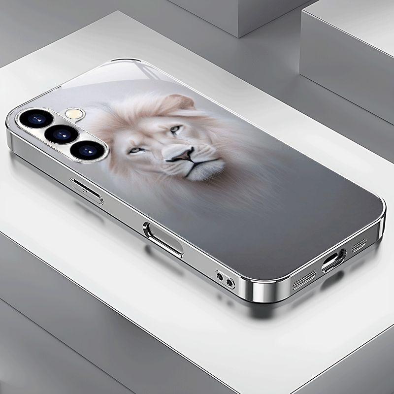 TEMU Phone Case: Creative Personality White Lion Electroplated Silver Phone Case For Galaxy S25/s24/s23/s22/s21/s20/note