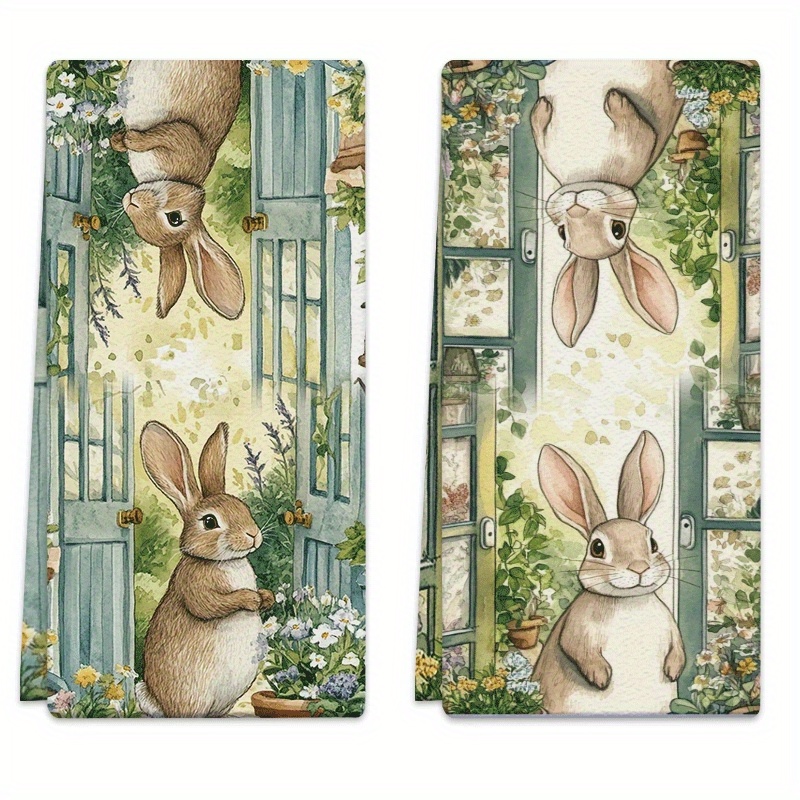 2pcs Dish Towels 18x26 Inches Rabbit, Plants, Windows Microfiber Absorbent Kitchen Hand Towel, Suitable For, Baking,…: retailer-supplied image