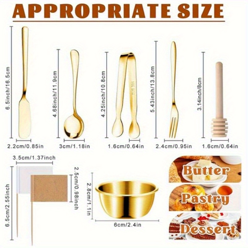 stainless steel knife fork and spoon set cheese and butter spreading knife set with cutting board   cutlery toothpicks and flags suitable for outdoor   and pastry making Product details 2
