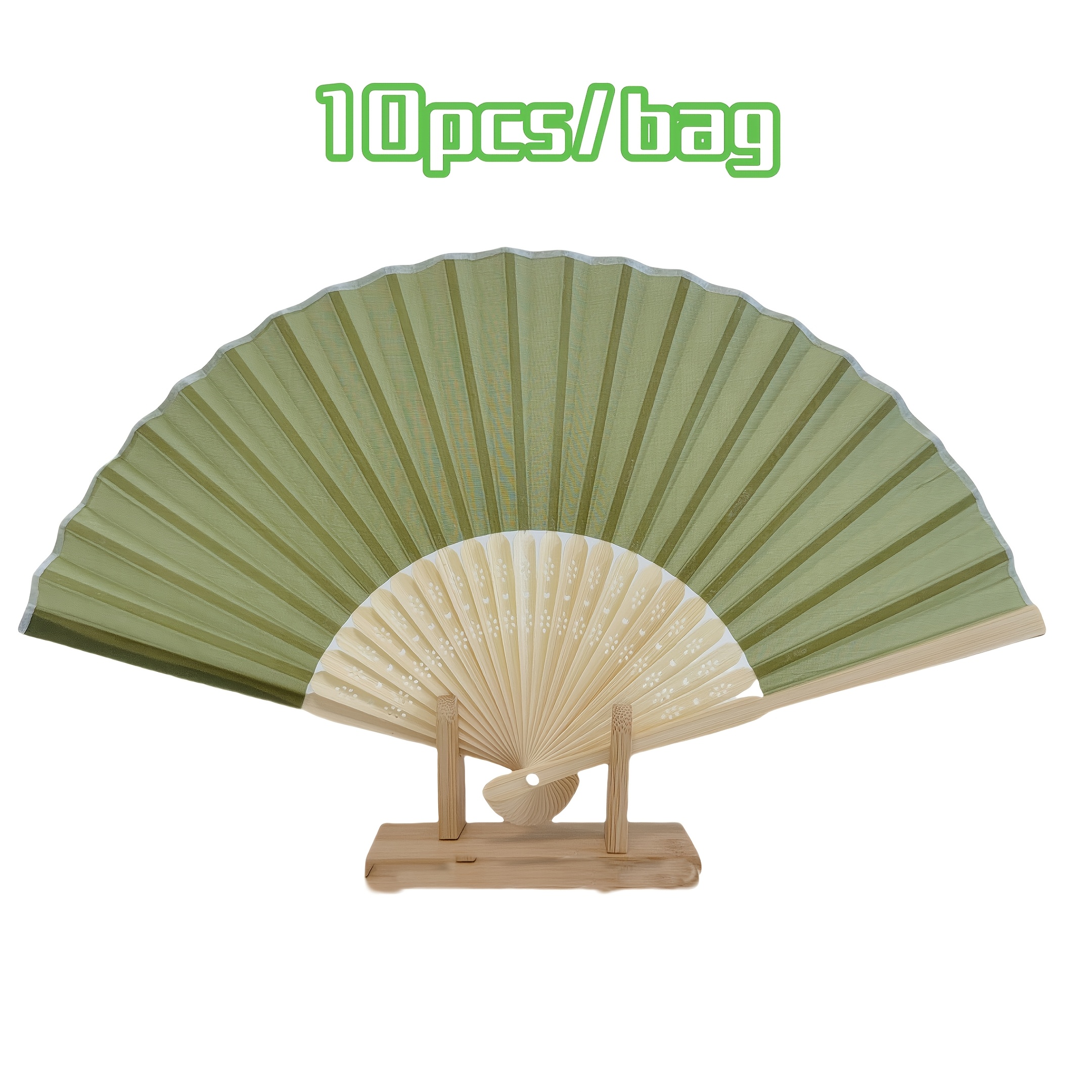 TEMU 10pcs Elegant Bamboo Folding Fans In A Bohemian Style - 8.5 Inches, Featuring And White Striped Design, Lightweight And Portable, Perfect For
