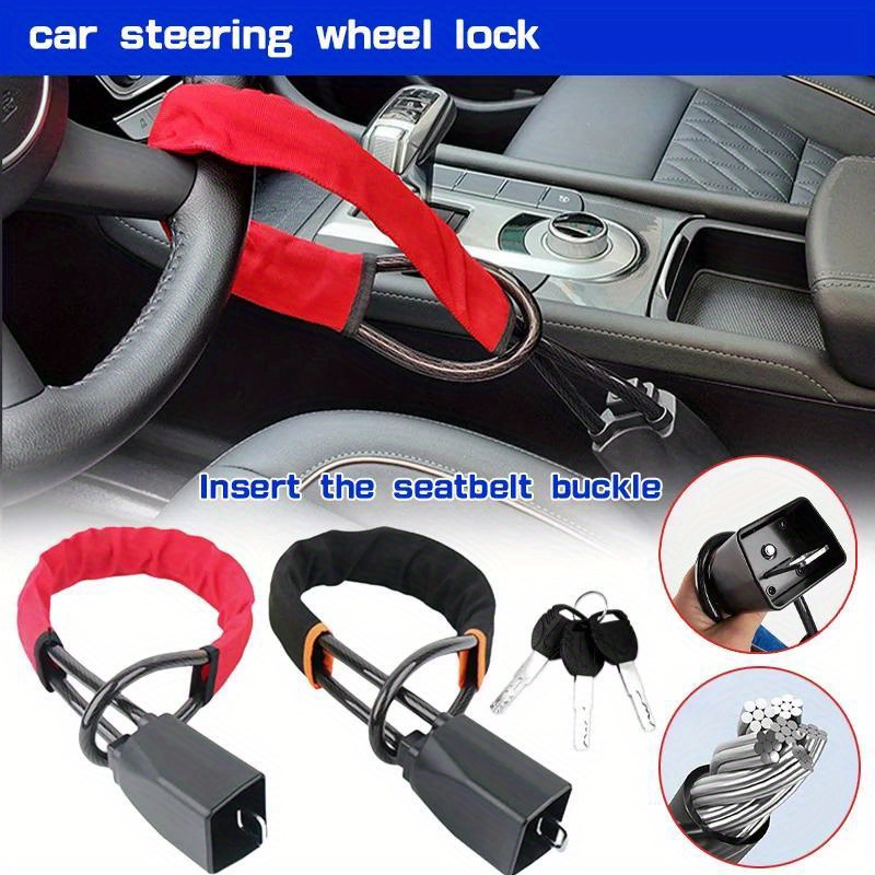 ANNX Universal Steering Wheel Lock - Anti-Theft Security Bar For Car, Truck, SUV (Red Tempered Steel)