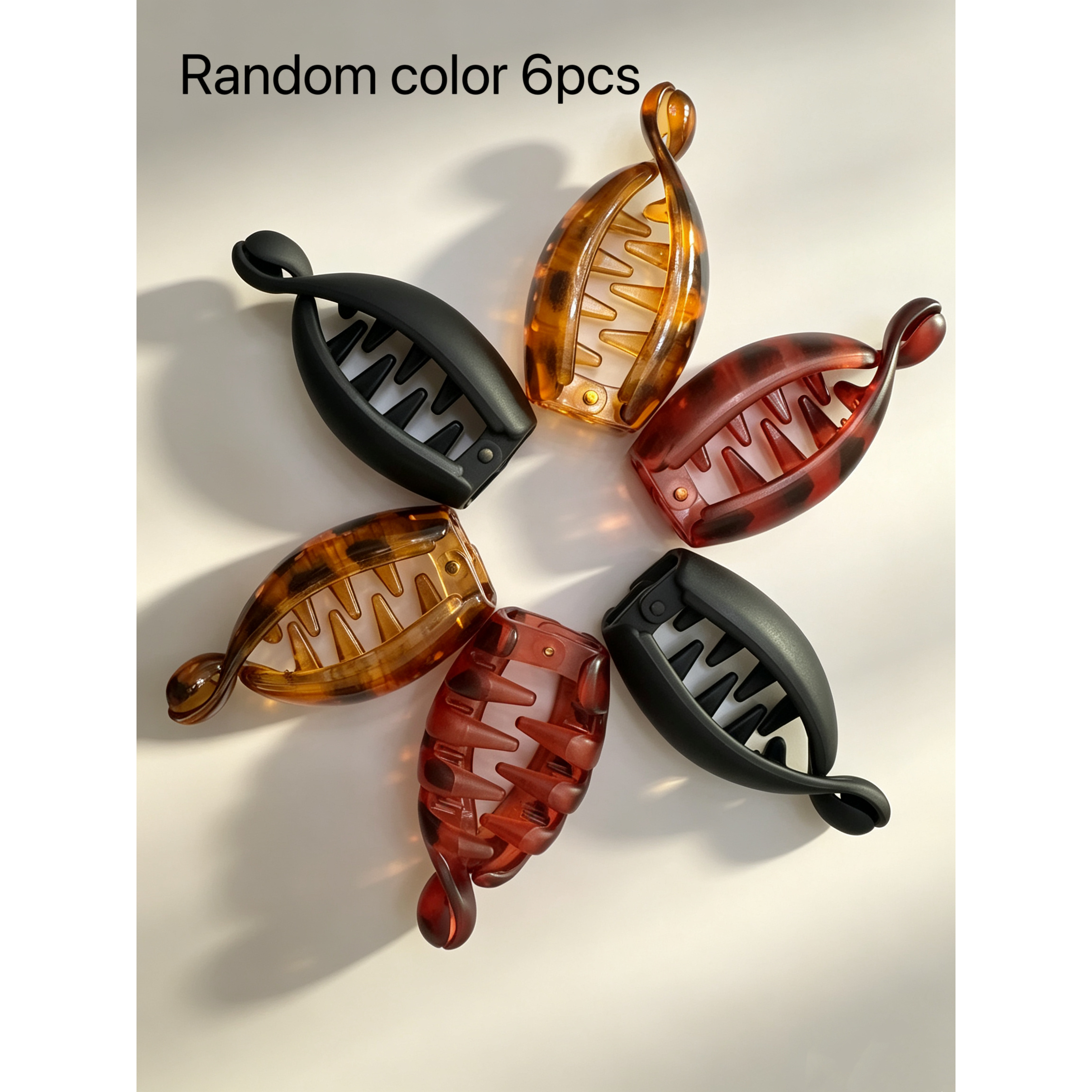 TEMU 6pcs Random Color Versatile Banana Clips, Non-damaging Hair Clips For Lazy Updos, Ponytail Holders, Daily Commute Anti-slip Hair Styling