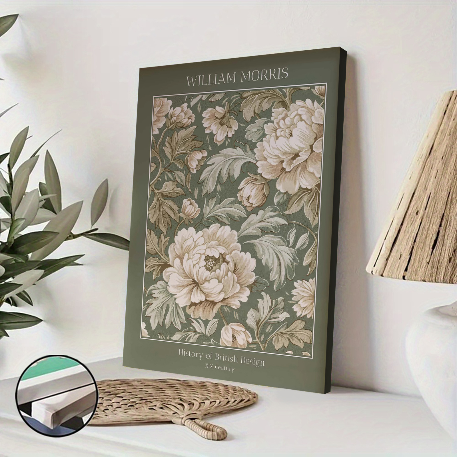 TEMU 2d Flat, William Sage Green Framed Botanical Wall Art - Vintage Floral Canvas Print Poster Suitable For Bedroom, Office, Bathroom Decor -