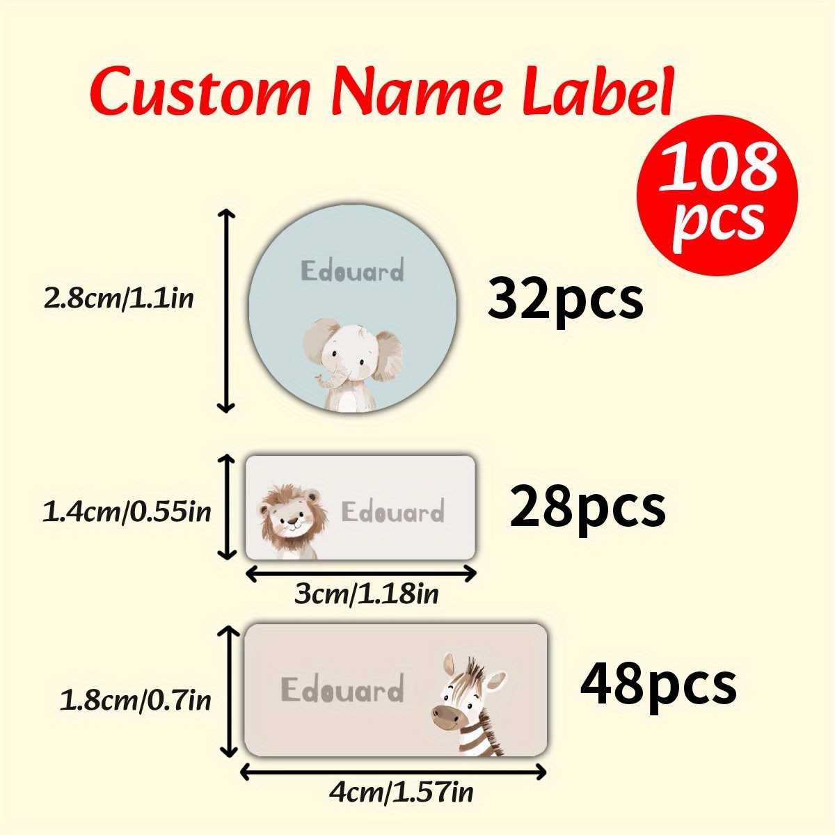 Custom 108pcs Name Tag Stickers - 3 Sizes Personalized Labels For Back-to-, Office, Water Bottles, Student Style
